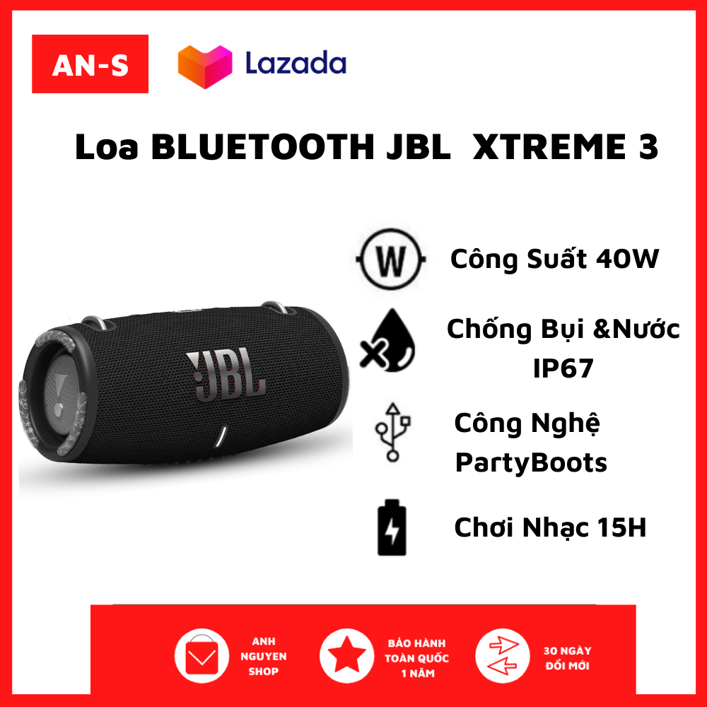 Loa Bluetooth JBL Xtreme 3 - Loa Nghe Nhạc, Karaoke Công Suất Lớn 40W - Loa Bass Mạnh, Treble Rời - Tương Thích Với Máy Tính, Vi Tính, LapTop, PC - Chống Nước, Chống Bụi IP67 - Thời Gian Chơi Nhạc Lên Tới 15h -BH 1,5 Năm Toàn Quốc