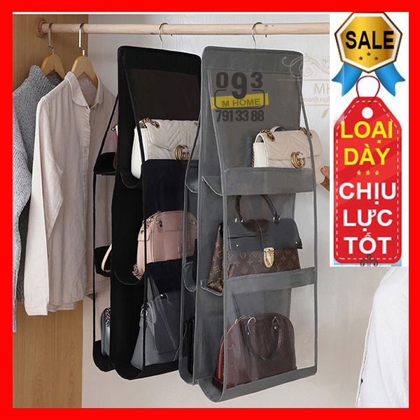 Detachable 6 Compartment Organizer Pouch Hanging Handbag Organizer Clear Purse Bag Collection Storage Bag Holder Wardrobe Closet
