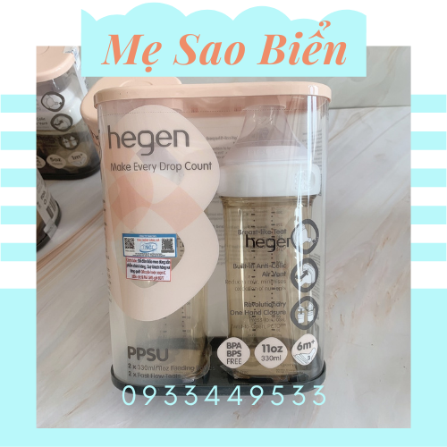 Set 2 bình sữa Hegen 150ml 240ml 330ml cổ trắng xanh hồng tím chính hãng