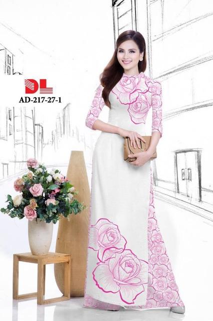 [HCM]Vải áo dài in hoa hồng vẽ