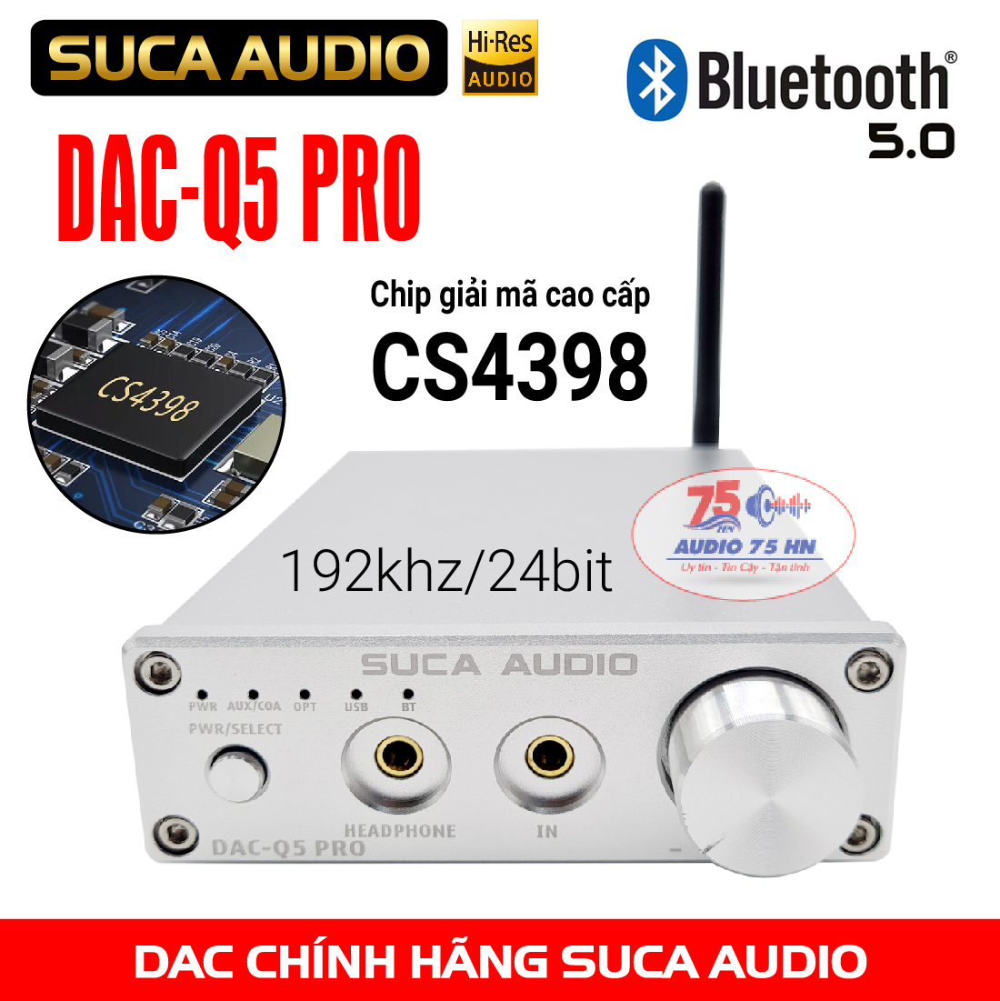 Bộ giải Mã âm Thanh DAC SUCA Q5 Pro V2 Bluetooth 5.0 aptX - DAC Q5 PRO ( Tặng dây AV Ugreen cao cấp)