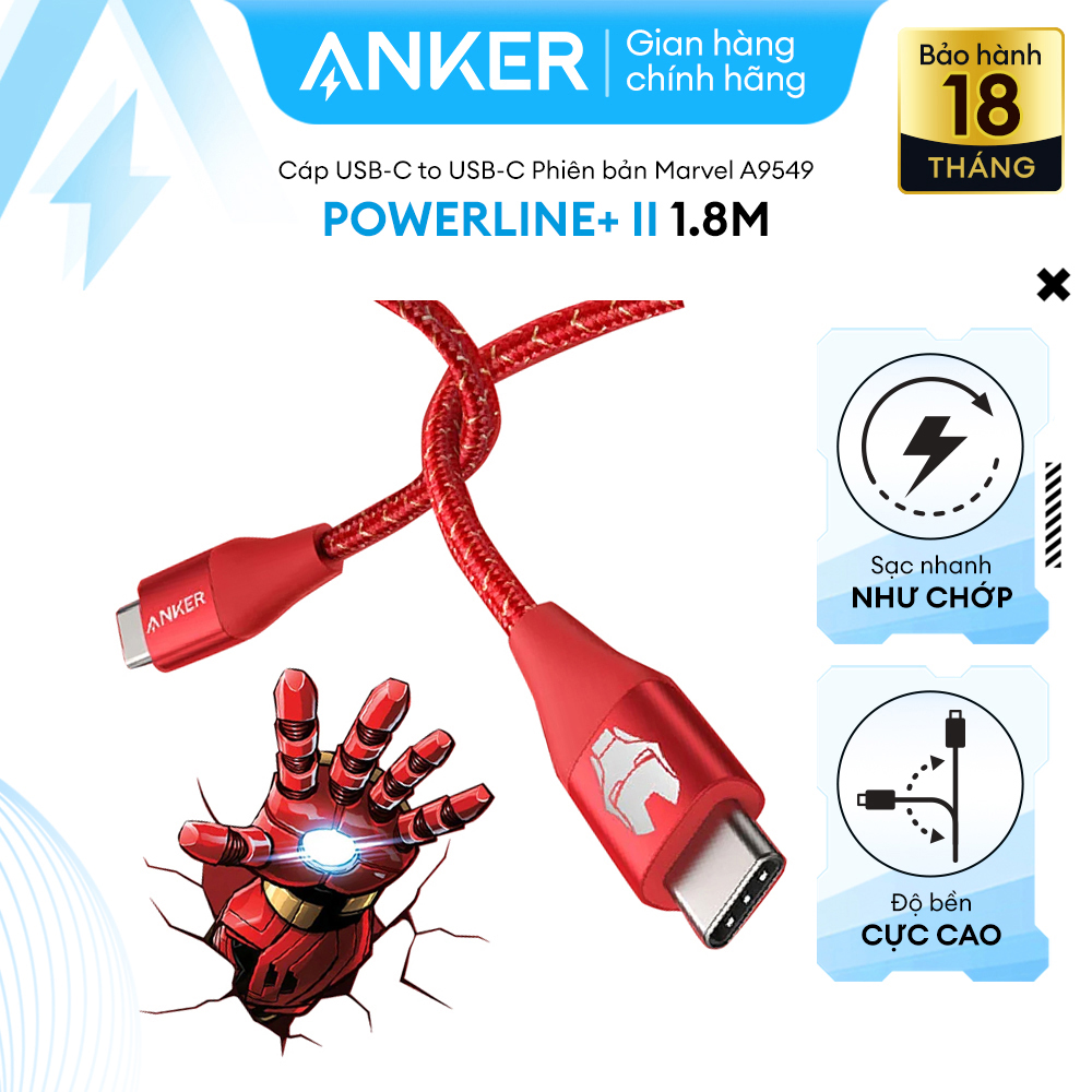 Cable charger Anker PowerLine + III USB-C to USB-C long 1.8m-A9549-support fast charging the through root charging PD or PIQ 3.0