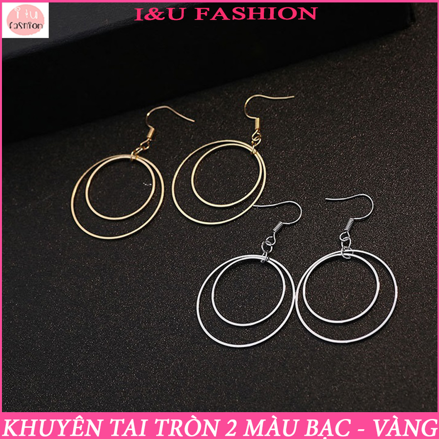Bông tai khuyên tai tròn trang sức phụ kiện thời trang nữ tính 2 lớp chất kiệu kim loại 2 màu Bạc - Vàng đơn giản mang tính ứng dụng cao dễ phối đồ cho nữ KT-21
