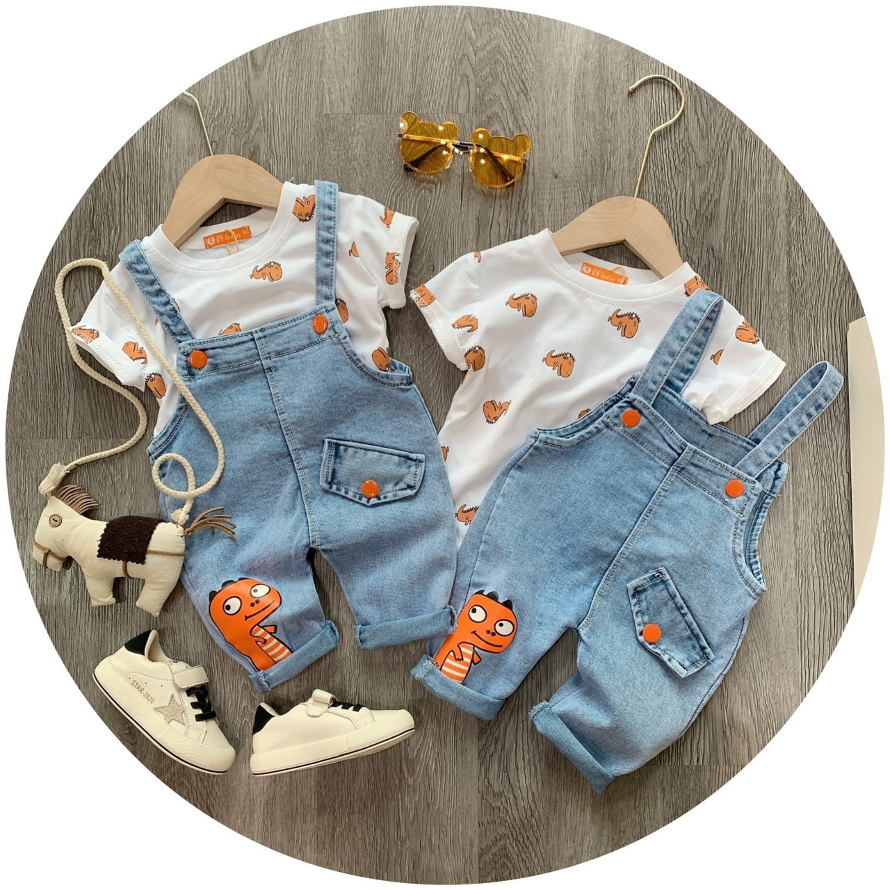 [HCM]Set áo cotton quần yếm bò bé gái SETN433
