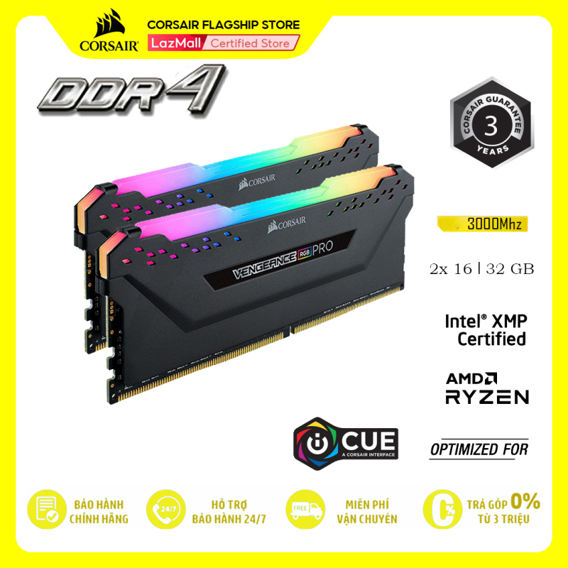 Bảng giá RAM PC CORSAIR VENGEANCE PRO RGB 32GB DDR4 2x16G 3000MHz CMW32GX4M2D3000C16 Phong Vũ
