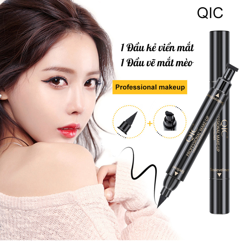 Bút dạ kẻ mắt 2 đầu QIC kẻ mắt nước 2 đầu không lem không trôi kẻ mắt nước trang điểm, bút kẻ viền mắt nội địa Trung XP-EL031
