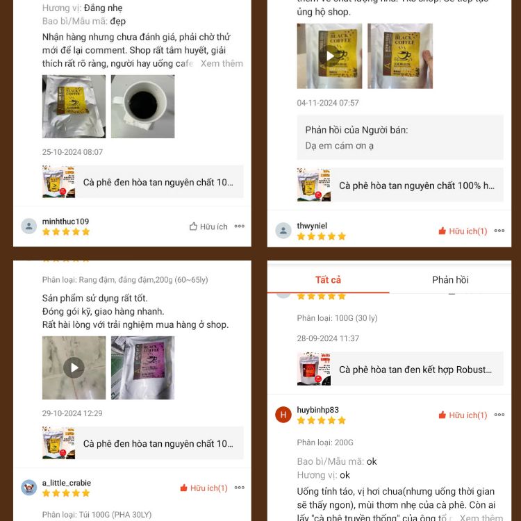 (Combo 2 túi) Cà phê hòa tan nguyên chất, cafe đen hòa tan 100% Robusta và blend Robusta & Arabica