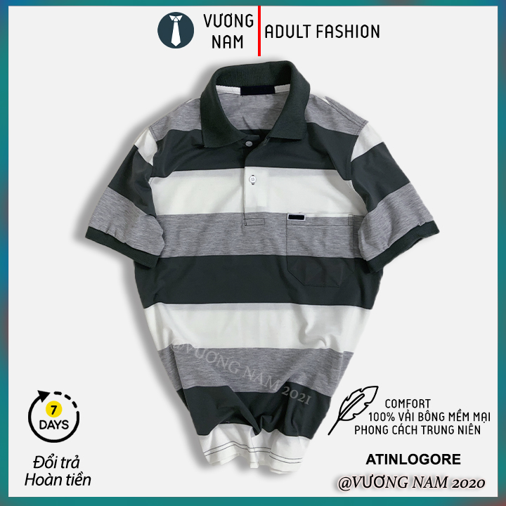 Áo thun nam trung niên có cổ tay ngắn polo form rộng cotton đẹp cao cấp