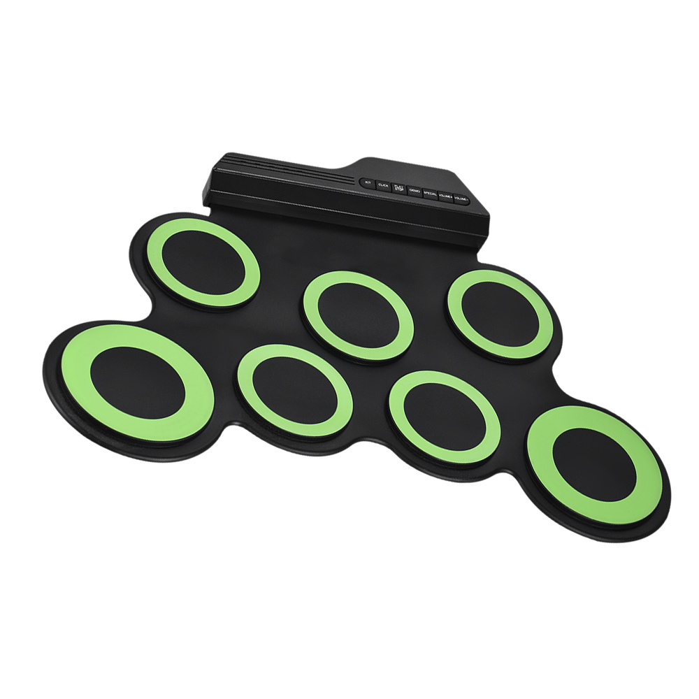 Compact Size Portable Digital Electronic Roll Up Drum Set Kit 7 Silicon Drum Pads USB Powered with Drumsticks Foot Pedals 3.5mm Audio Cable for Practice Beginners Kids