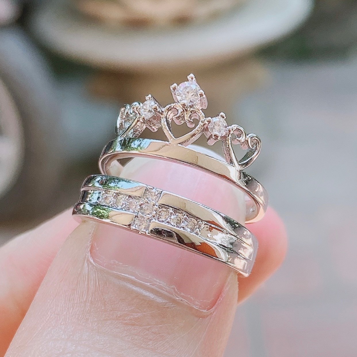 Nhẫn đôi, nhẫn cặp nam nữ thời trang free size có khe hở để chỉnh