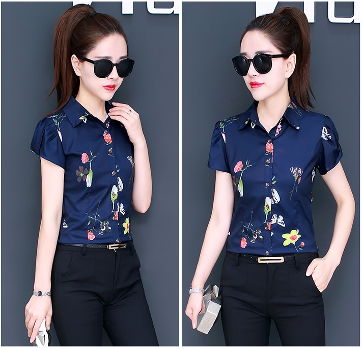 Sơ mi nữ cổ bẻ ngắn tay hoạ tiết sm97