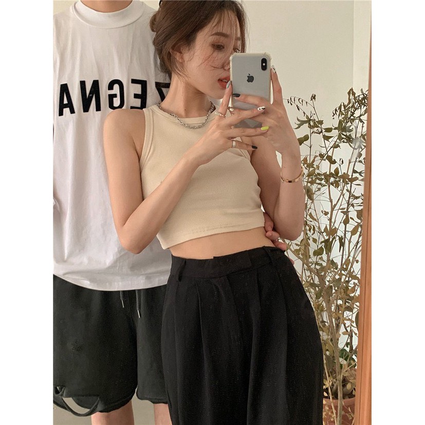 Áo croptop ba lỗ ngược KA Closet chất bozip dầy co dãn tốt, mặc tôn dáng, 3 màu sang chảnh