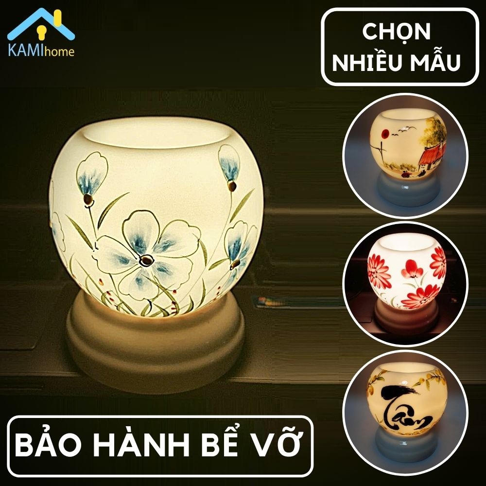 Đèn xông tinh dầu sứ Bát Tràng đuổi muỗi đèn ngủ (họa tiết ngẫu nhiên)