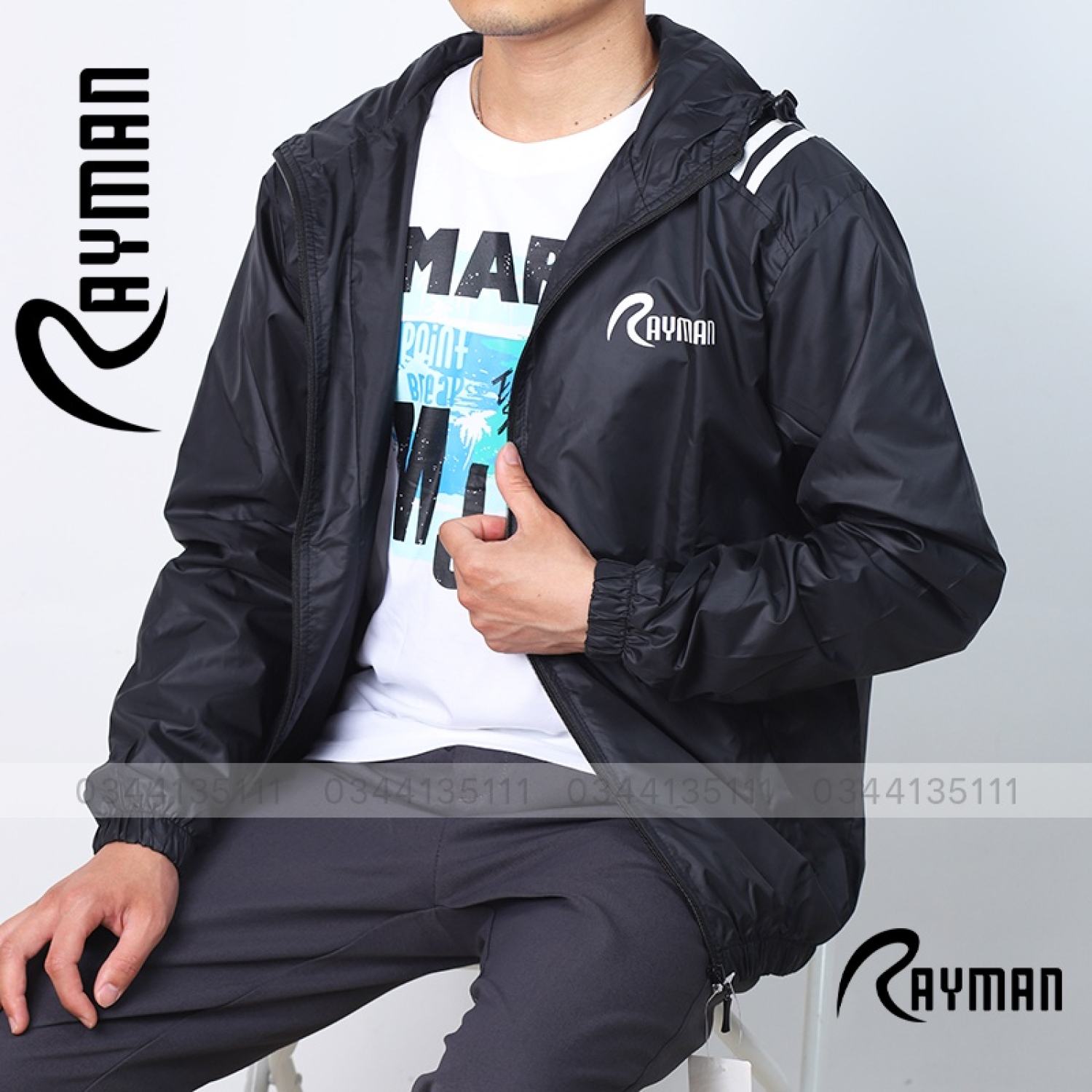 Áo khoác dù 2 lớp có nón rayman áo khoát gió nam nữ đen, đỏ, xanh đen