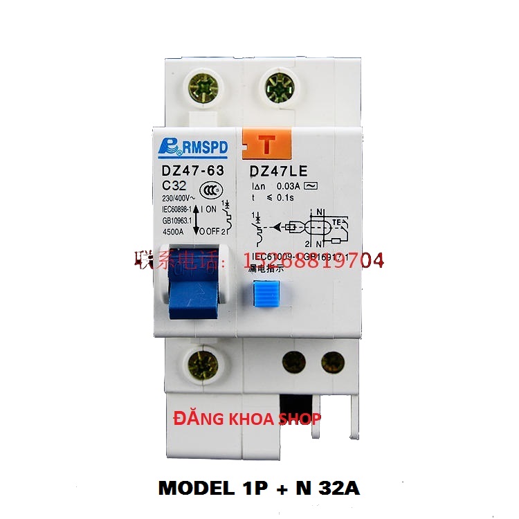 Aptomat chống giật 1P + N, dòng điện: 32A