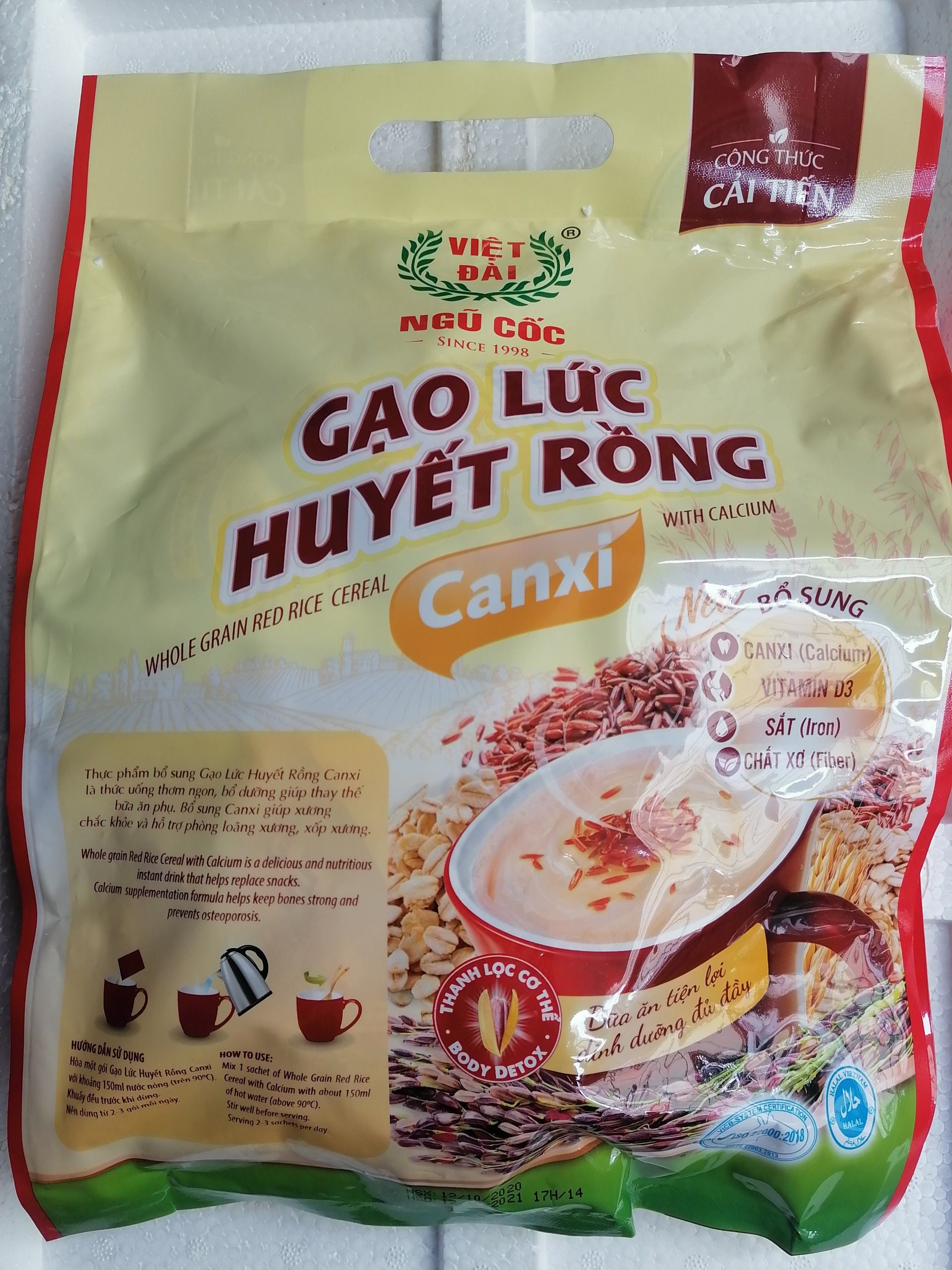 [600g] NGŨ CỐC GẠO LỨC HUYẾT RỒNG CANXI [VN] VIỆT ĐÀI Whole red rice cereal with high calcium (halal) (bph-hk)