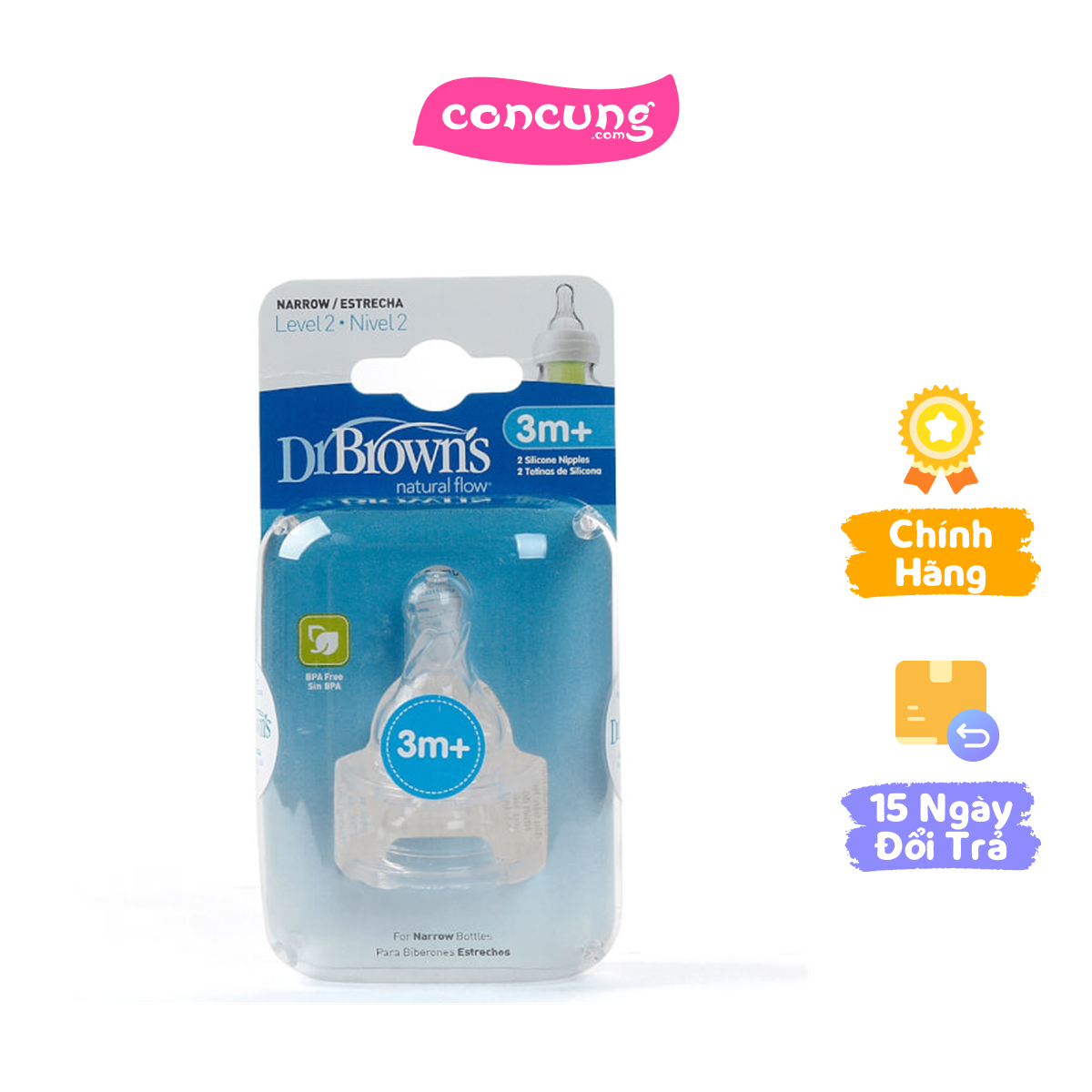 Núm ty thay thế Silicon Dr.Brown's Cổ hẹp