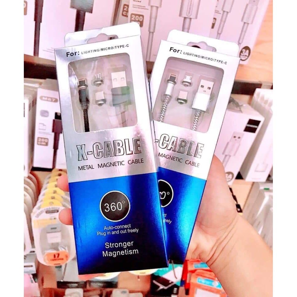 Cáp sạc nam châm tự hút 3 đầu nối Lightning, Type C, Micro USB