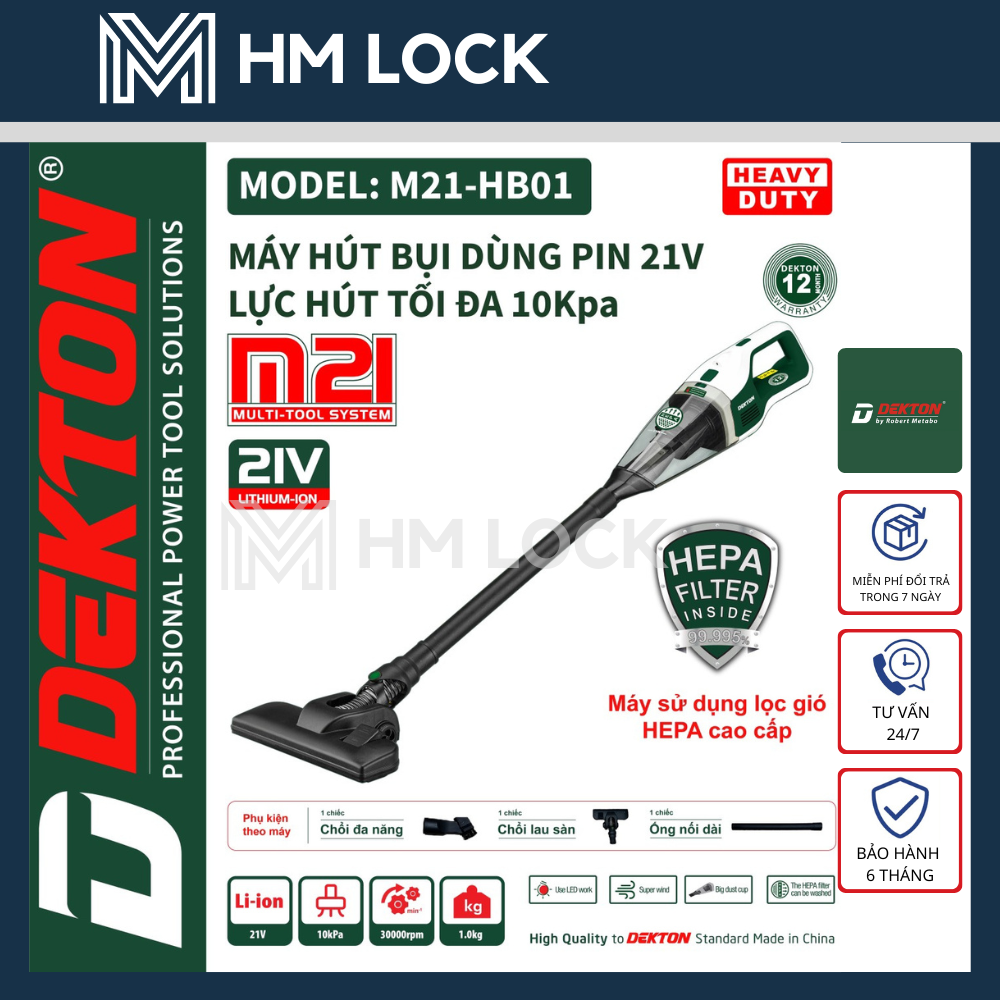 Máy hút bụi dùng pin 21v dekton chân pin m21 phổ thông - đầy đủ phụ kiện - hàng chính hãng - m21-hb01