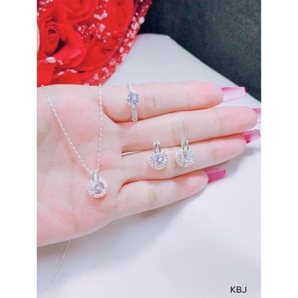 Bộ Trang Sức Bạc Nữ Mặt Đá Tròn Trẻ Trung