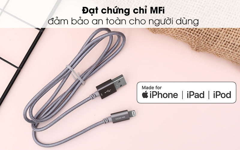 Cáp Lightning MFI 1 m Mbest DS286-WB Xám ( Likenew )