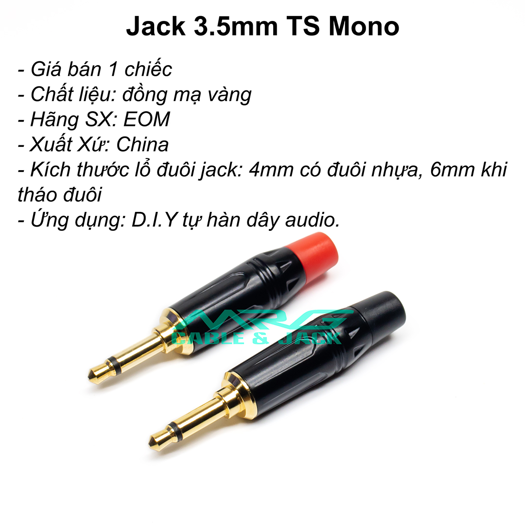 Jack 3.5 Mono 2 khấc, dùng hàn dây audio, giá 1 chiếc (3.5mm TS Mono Jack Plug). J-3