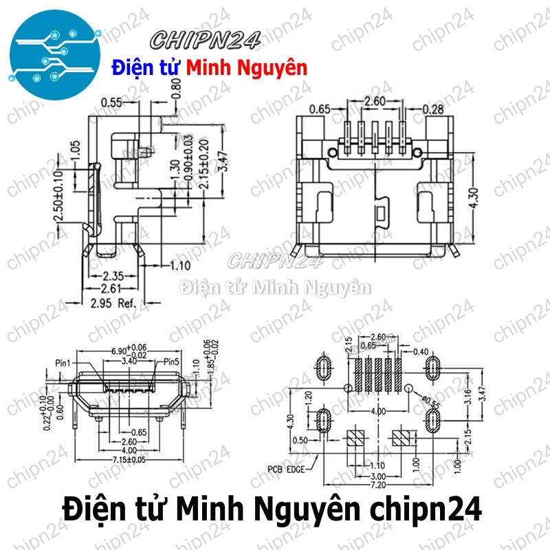 [4 cái] (K148) Đầu Micro USB V3 (Đầu Jack USB Hàn Board) - HH004876