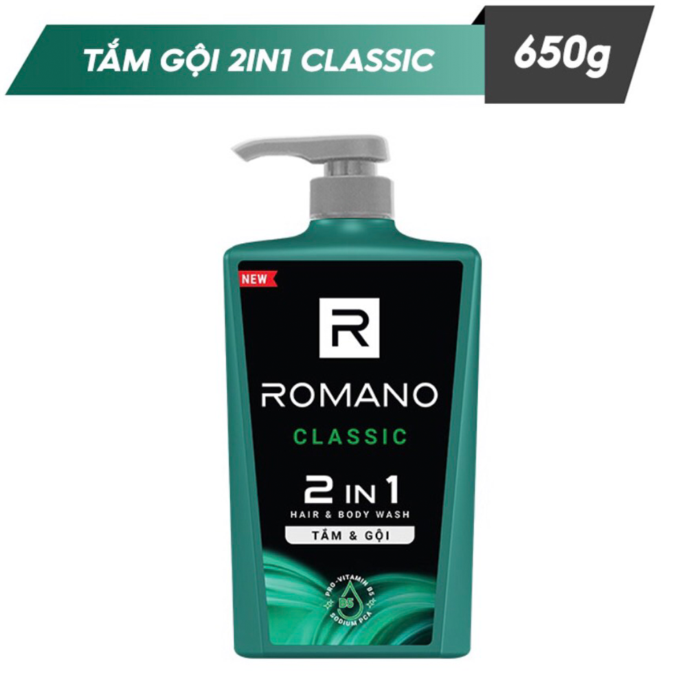 Tắm Gội 2in1 Romano Classic Cao cấp 650g/chai