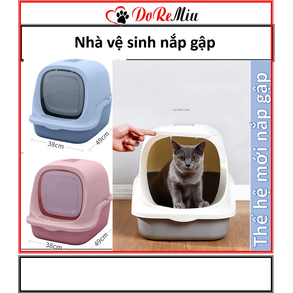Hoamy - Nhà vệ sinh mèo loại nắp gập size lớn đựng cát cho mèo dưới 10kg