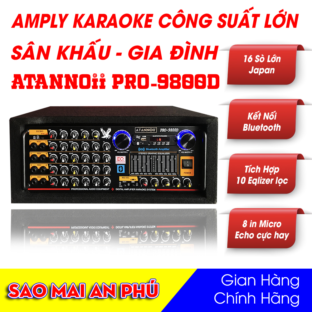 [ Có EQ Lọc Nhạc ] Ampli karaoke 16 sò Lớn Japan , Amply Bluetooth nghe nhạc Gia Đình Sân Khấu Hội Trường ATANNOII PRO - 9800D Tích Hợp Equalizer - Tặng dây AV