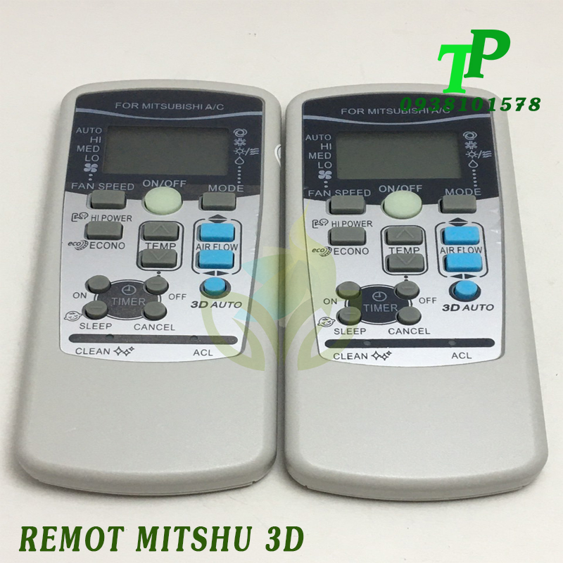 Điều Khiển, Remote Máy Lạnh Điều Hòa Mitsubishi 3D (Tặng Kèm Pin)