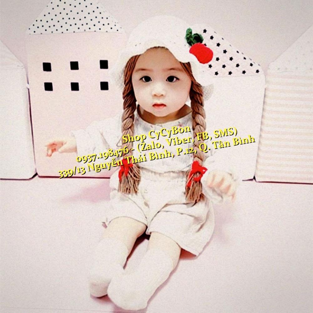 Nón Len Cho Bé Gái Thắt Bính 2 Bên Đính Quả Cherry