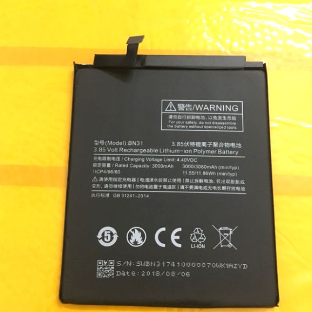 Pin xiaomi mi 5x / redmi note 5a / redmi note 5a prime / bn31 / mi a1 / mia1 xịn bảo hành 6 tháng đổi mới