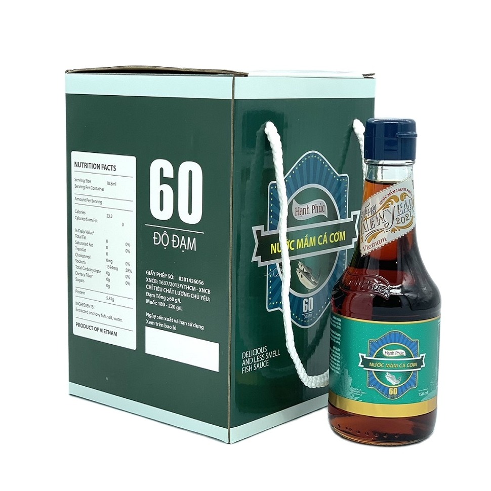 (Hộp 4 Chai 250ml- Thùng XỐP) Nước mắm Hạnh Phúc 60 độ đạm