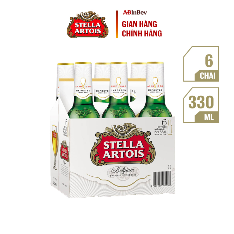 Lốc 6 chai bia Stella Artois (330ml/chai) - Bia Bỉ Thượng Hạng Nhập Khẩu Từ Bỉ