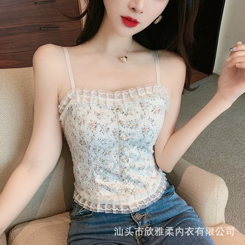 Áo ren viền bèo cúc ngọc tiểu thư