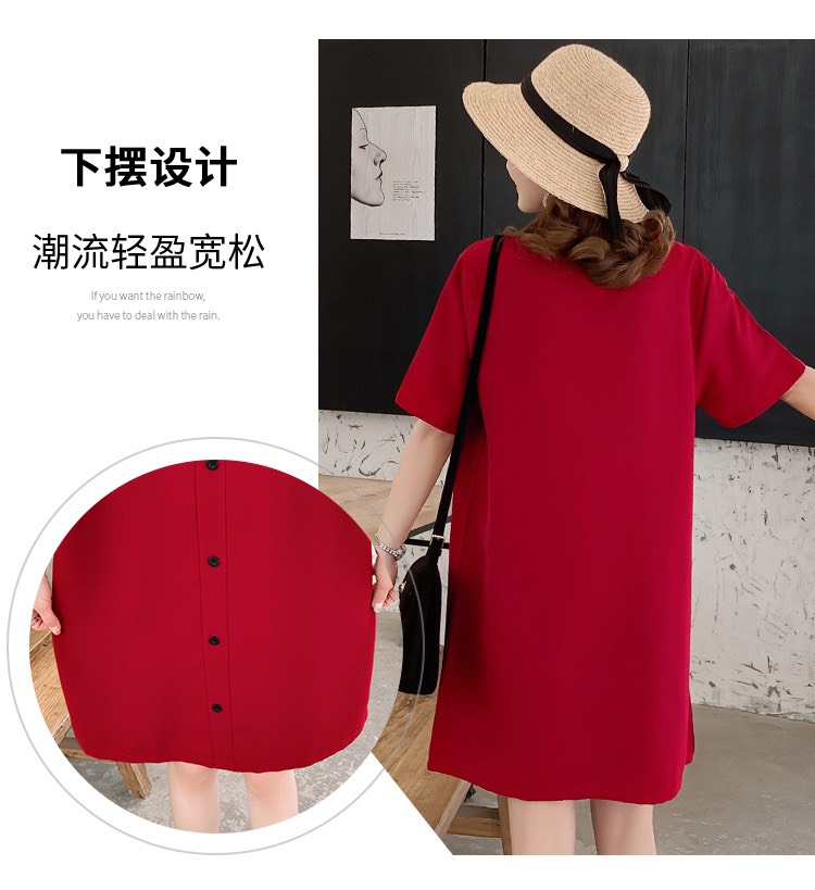 Đầm Bầu Suông Đỏ Nơ Đen