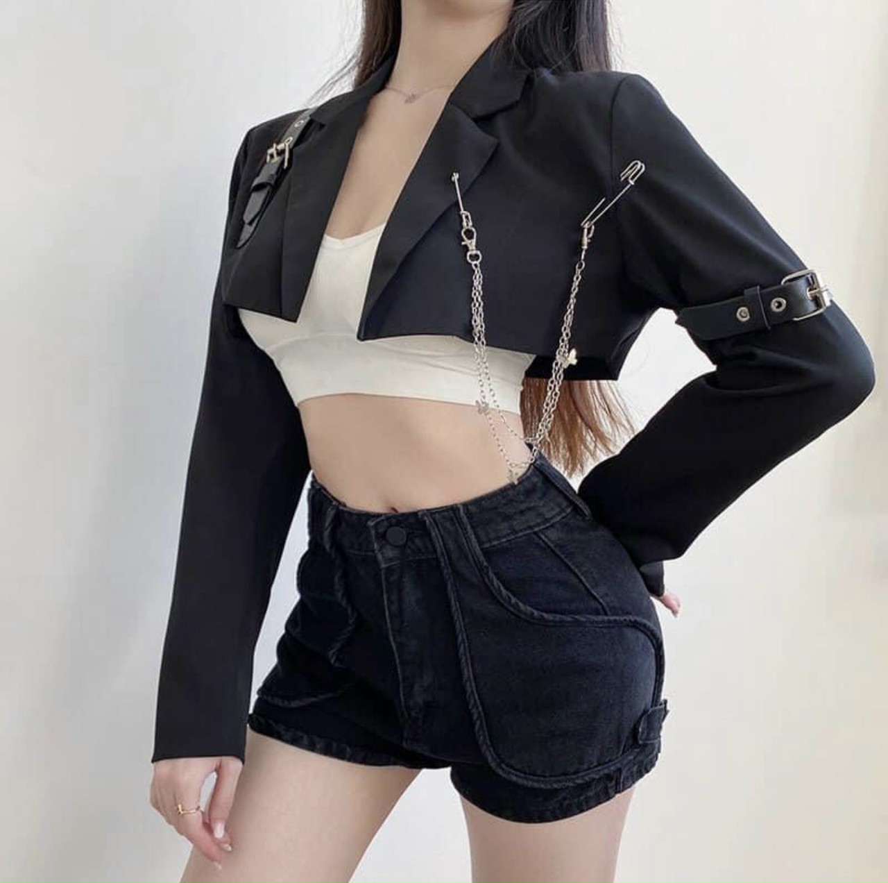 ÁO Vest Croptop Phối Xích