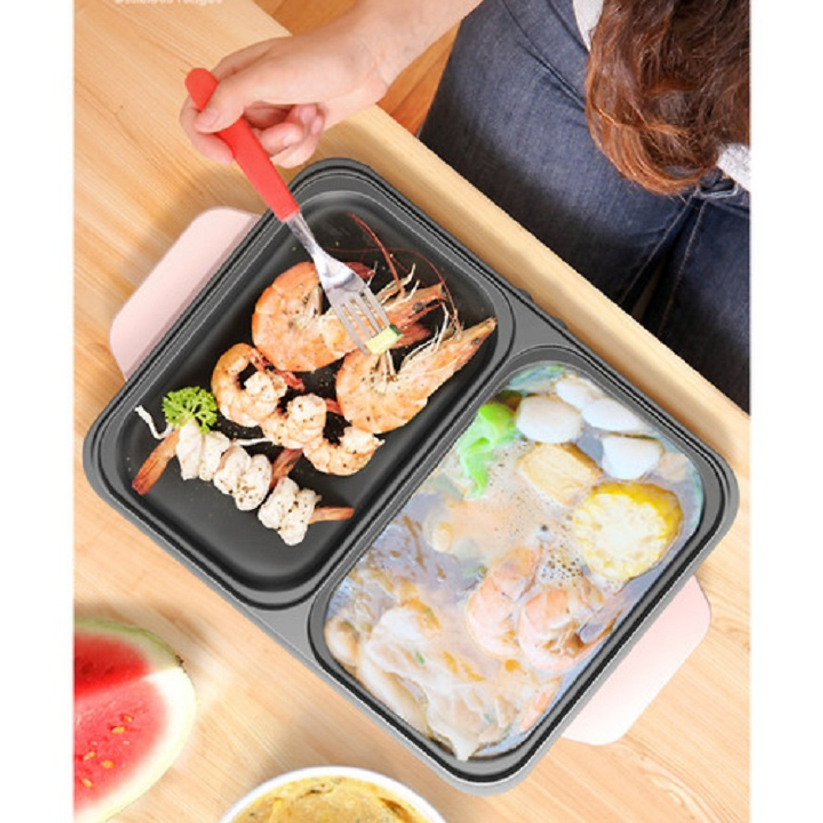 Electric stove hot pot roast 2in 1tiện lợi-màu random, hot pot mini 2in1