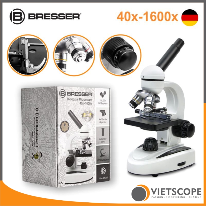 Kính hiển vi cao cấp Bresser 40x-1600x Đức dành cho phòng thí nghiệm 51
