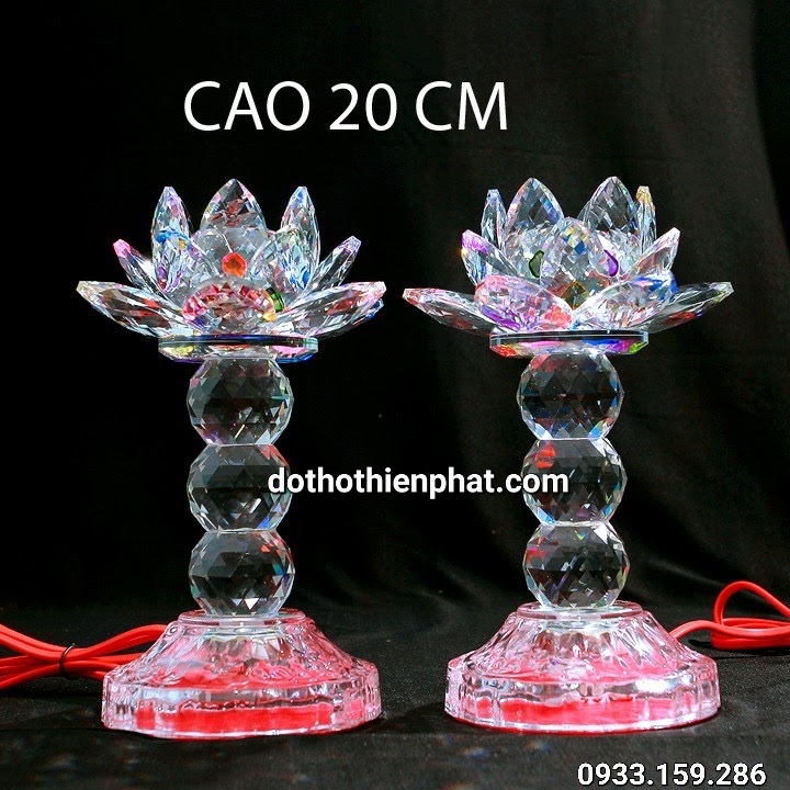 Cặp đèn thờ đá pha lê cao cấp Led tự động đổi 7 màu cao 20cm