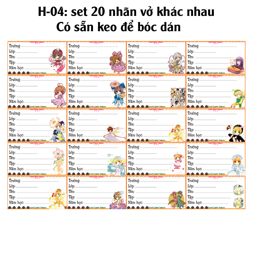 Nhãn vở Thủ lĩnh thẻ bài SAKURA (set 20 nhãn vở)