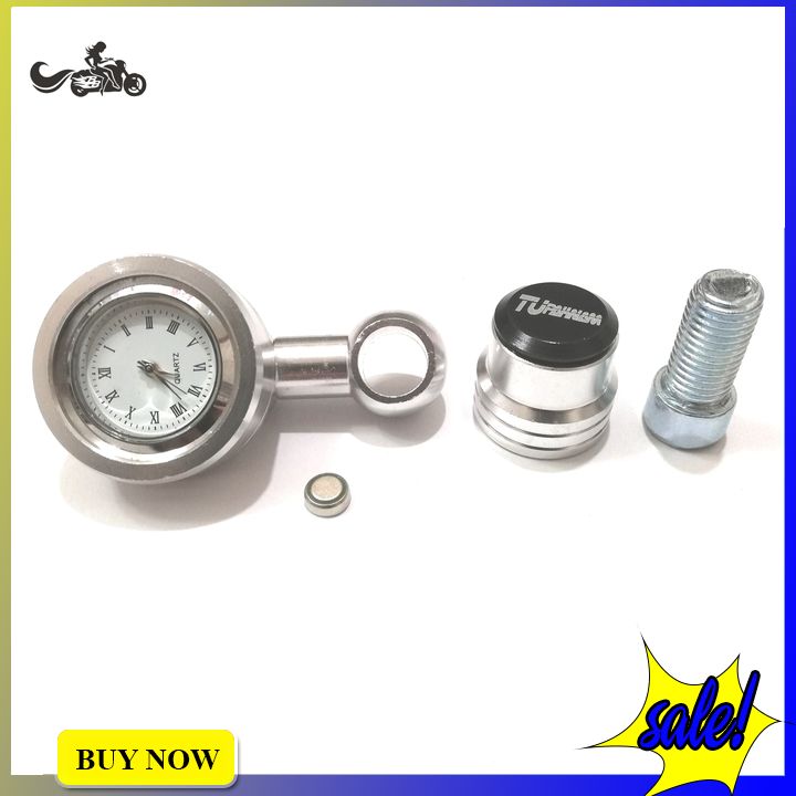 Đồng hồ gắn chân gương xe máy màu bạc + tặng kèm ốc chụp chân gương