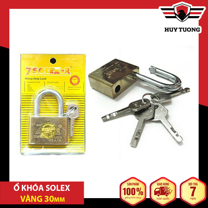 Ổ khóa Solex vàng chống cắt nhiều kích thước cao cấp, bằng thép siêu cứng, có lõi đồng - Huy Tưởng