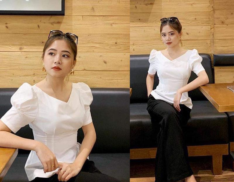 [HCM]Áo Cổ V Tay Phồng Phong Cách Hàn Quốc Cực Hot