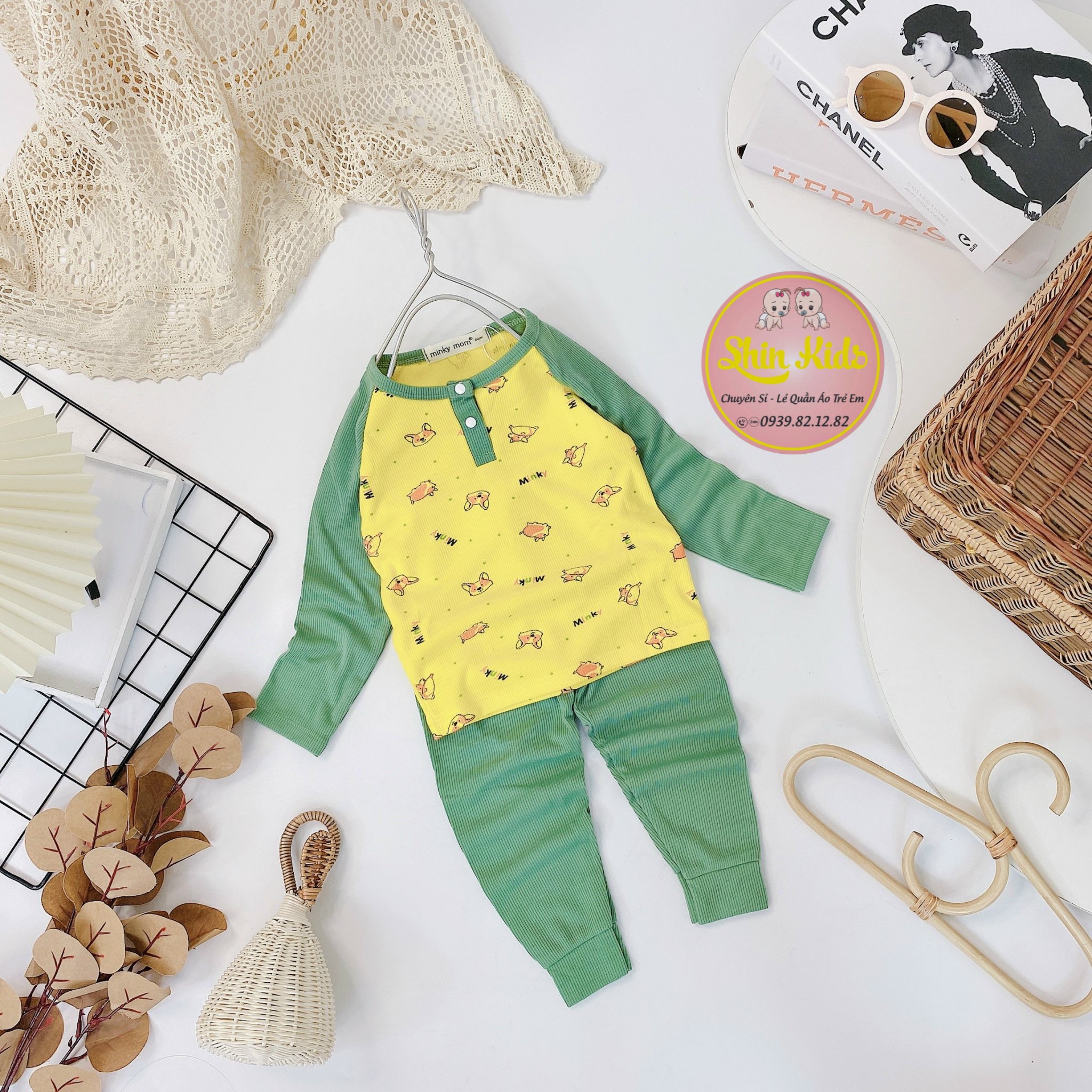 *** Free Ship *** Bộ Dài Tay Gân Tăm Phối Màu In Hình Dễ Thương Dành Cho Bé Gái và Bé Trai (7-21kg)-Hàng Minky Mom Túi Zip Xịn Xò - Shin Shop