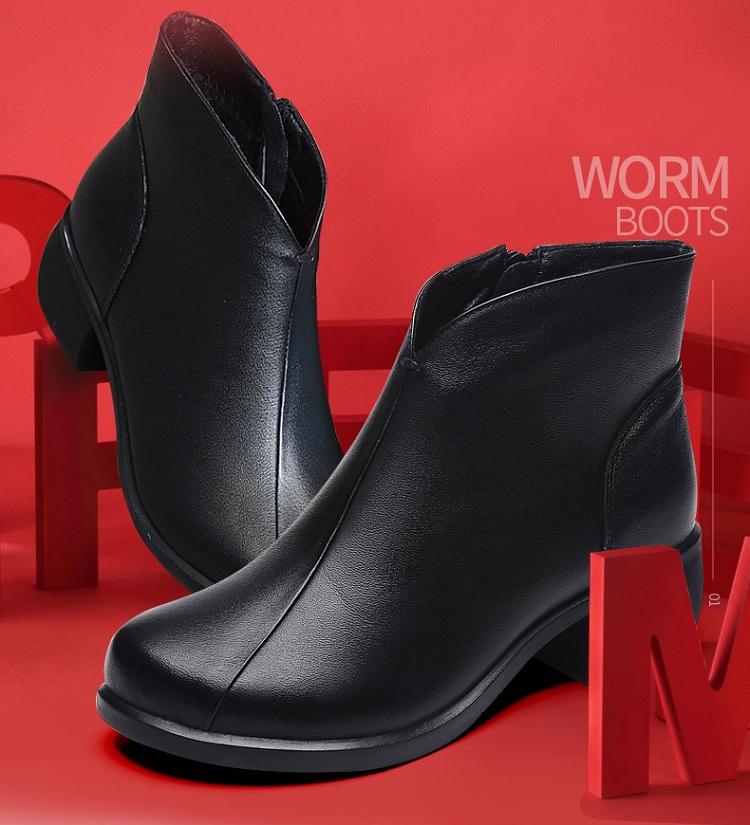 Boots nữ cổ lửng cao gót da trơn phong cách kiểu Châu ÂU