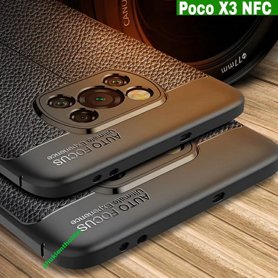 Ốp lưng Poco X3 NFC / Poco X3 Pro dùng chung chống sốc vân da hiệu Auto Focus cao cấp