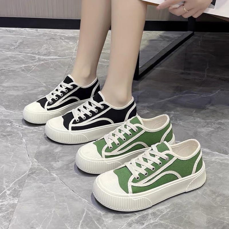 Giày thể thao nữ VK độn đế 4cm viền kẻ chất liệu vải canvas siêu đẹp mẫu mới phong cách thời trang hàn quốc hot trend 2022 giày sneaker nữ giá rẻ đế bằng giày bata nữ đi học