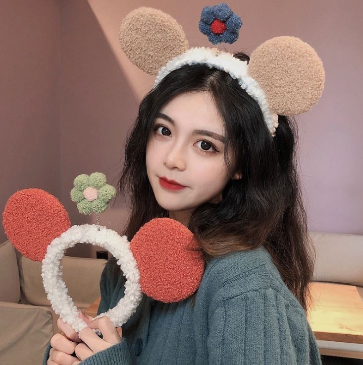 (6 Màu) Băng Đô, Bờm Cài Tóc Tai Chuột Mix Hoa Cute